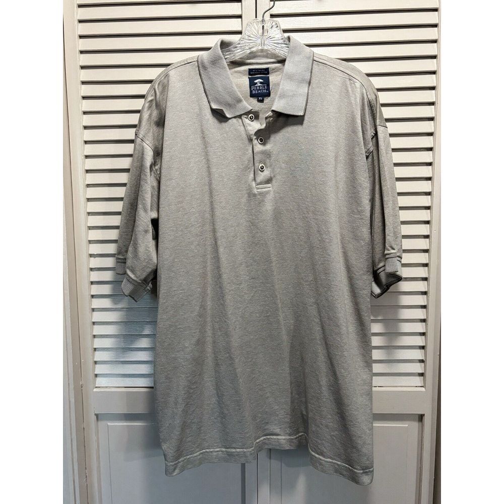 Pebble Beach Polo Size XL Tan Short Sleeve Collared Buttons Embroidered